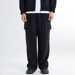 Pants-SPAO Men Cargo Wide Sweat Pants SPMTE4TC13 Black