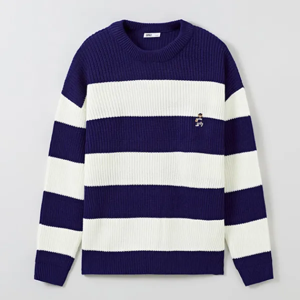 Hoodies L Pullovers-SPAO Men Long Sleeve Stripe Pullover SPKWE11C52