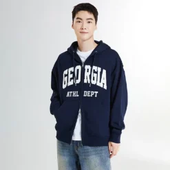 Hoodies L Pullovers-SPAO Men Long Sleeve Zip Up Hoodie SPMZE4TC41 Navy
