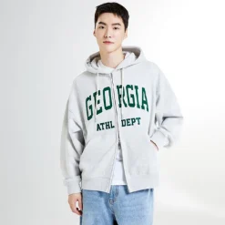 Hoodies L Pullovers-SPAO Men Long Sleeve Zip Up Hoodie SPMZE4TC41 Light Melange Grey