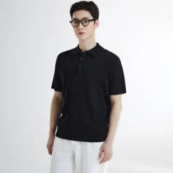 Hoodies L Pullovers-SPAO Men Short Sleeve Collar Pullover SPKWE25C04 Black