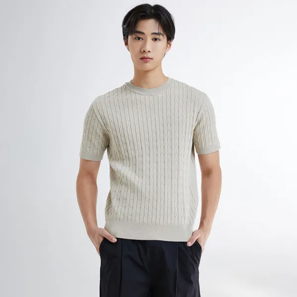 Hoodies L Pullovers-SPAO Men Short Sleeve Pullover SPKWE25C03 Light Beige