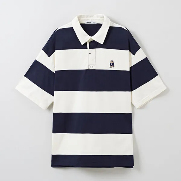 T-Shirt-SPAO Men Short Sleeve Stripe Polo SPHWE24C44 Navy