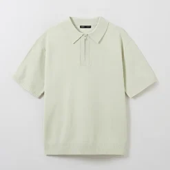 Hoodies L Pullovers-SPAO Men Short Sleeve Zip Up Pullover SPKWE24C06 Yellow Green