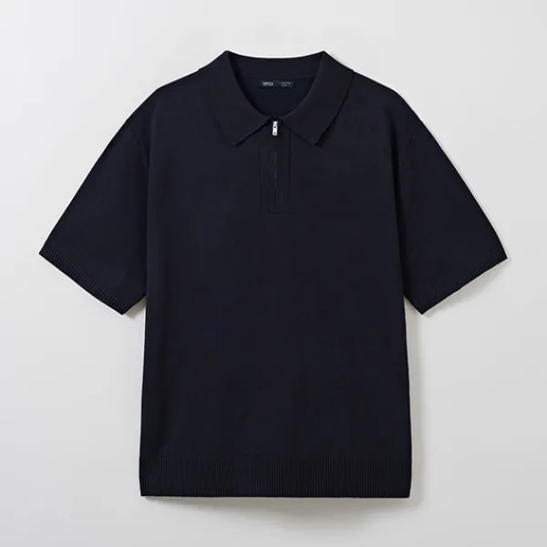 Hoodies L Pullovers-SPAO Men Short Sleeve Zip Up Pullover SPKWE24C06 Navy
