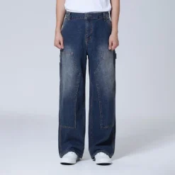 Denim Pants-SPAO Men Wide Jeans SPTJE49C55 Dark Indigo