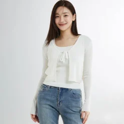 Cardigans L Sweaters-SPAO Women Long Sleeve Bolero Cardigan SPCKE26G11 Ivory