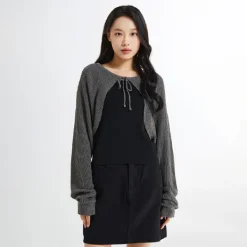 Cardigans L Sweaters-SPAO Women Long Sleeve Bolero Cardigan SPCKE37G02 Charcoal