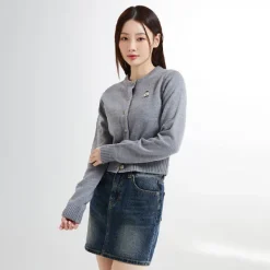 Cardigans L Sweaters-SPAO Women Long Sleeve Crop Cardigan SPCKE49G40 Charcoal