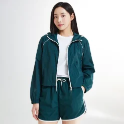 Jackets-SPAO Women Long Sleeve Crop Windbreaker SPJJE37G01 Hunter