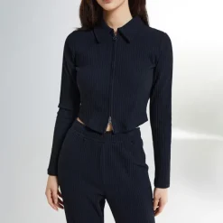 Jackets-SPAO Women Long Sleeve Zip Up Cardigan SPMZE37G02 Black
