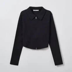 Jackets-SPAO Women Long Sleeve Zip Up Cardigan SPMZE37G02 Black