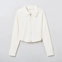 Jackets-SPAO Women Long Sleeve Zip Up Cardigan SPMZE37G02 Cream