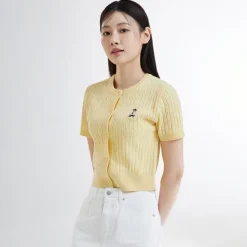 Cardigans L Sweaters-SPAO Women Short Sleeve Crop Cardigan SPCKE24G41 Lemon Yellow