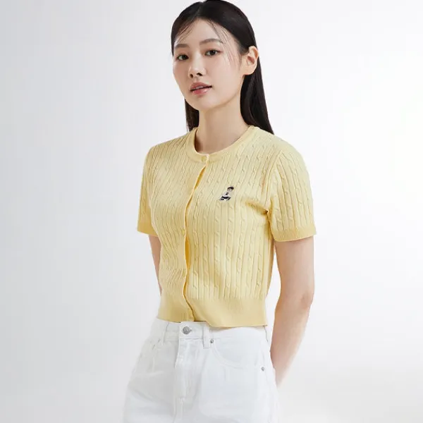 Cardigans L Sweaters-SPAO Women Short Sleeve Crop Cardigan SPCKE24G41 Lemon Yellow