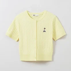 Cardigans L Sweaters-SPAO Women Short Sleeve Crop Cardigan SPCKE24G41 Lemon Yellow
