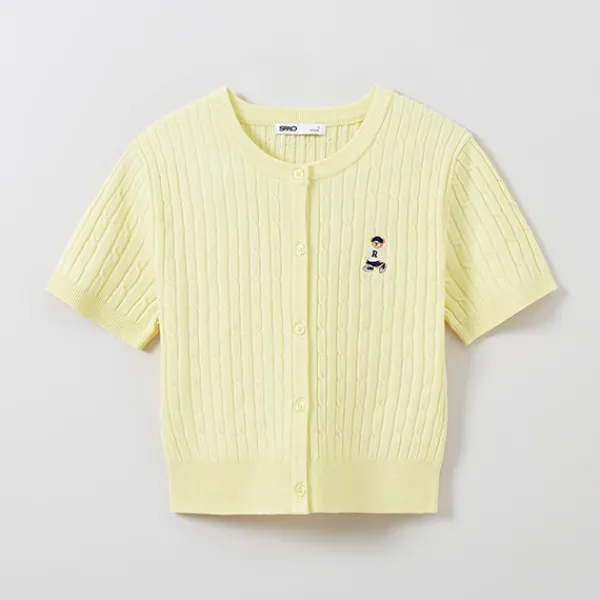 Cardigans L Sweaters-SPAO Women Short Sleeve Crop Cardigan SPCKE24G41 Lemon Yellow