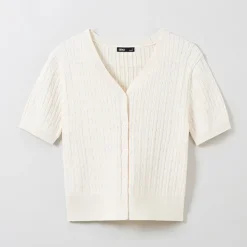 Cardigans L Sweaters-SPAO Women Short Sleeve Cable Cardigan SPCKE25G06 Cream