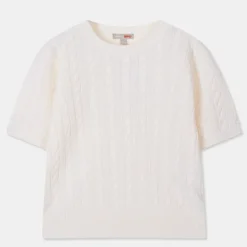 T-Shirt-SPAO Women Short Sleeve Cable Sweater SPKWD25U03