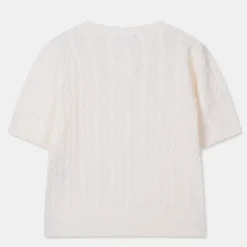 T-Shirt-SPAO Women Short Sleeve Cable Sweater SPKWD25U03