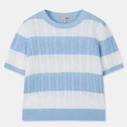 T-Shirt-SPAO Women Short Sleeve Cable Sweater SPKWD25U03