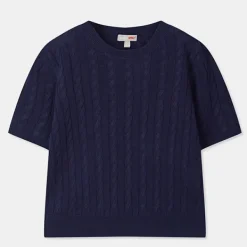 T-Shirt-SPAO Women Short Sleeve Cable Sweater SPKWD25U03