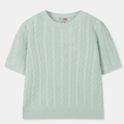T-Shirt-SPAO Women Short Sleeve Cable Sweater SPKWD25U03