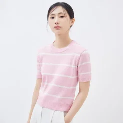T-Shirt-SPAO Women Short Sleeve Crop Sweater SPKWD25W04