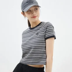 T-Shirt-SPAO Women Short Sleeve Crop Stripe Tee SPRSD37G02