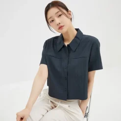 Shirts L Blouses-SPAO Women Short Sleeve Crop Shirt SPYAD37W13