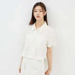 Shirts L Blouses-SPAO Women Short Sleeve Crop Shirt SPYAD37W13