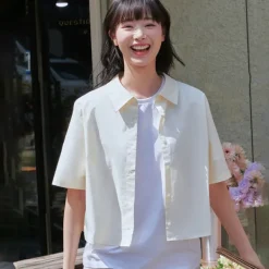 Shirts L Blouses-SPAO Women Short Sleeve Crop Shirt SPYWD25G01