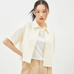 Shirts L Blouses-SPAO Women Short Sleeve Crop Shirt SPYWD25G01