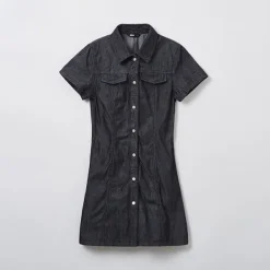 Dresses L Overalls-SPAO Women Short Sleeve Denim Dress SPOJE26G02 Black