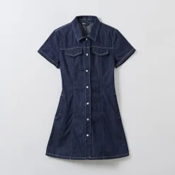 Dresses L Overalls-SPAO Women Short Sleeve Denim Dress SPOJE26G02 Navy