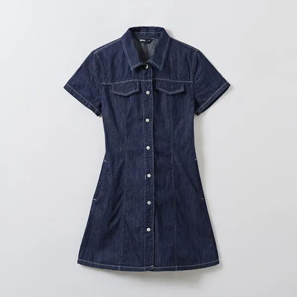 Dresses L Overalls-SPAO Women Short Sleeve Denim Dress SPOJE26G02 Navy
