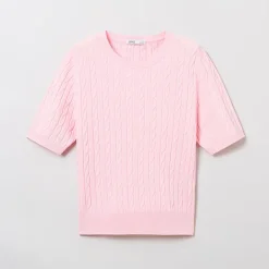 Hoodies L Pullovers-SPAO Women Short Sleeve Pullover SPKWE25G06 Pink