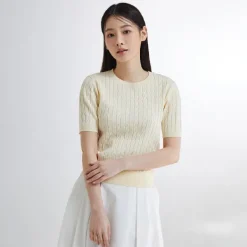 Hoodies L Pullovers-SPAO Women Short Sleeve Pullover SPKWE25G06 Yellow