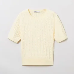 Hoodies L Pullovers-SPAO Women Short Sleeve Pullover SPKWE25G06 Yellow