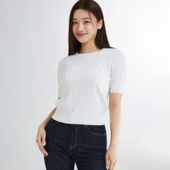 Hoodies L Pullovers-SPAO Women Short Sleeve Pullover SPKWE25G06 Ivory