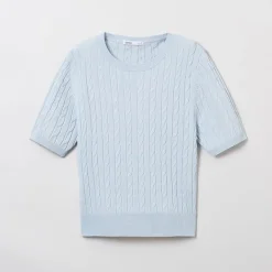 Hoodies L Pullovers-SPAO Women Short Sleeve Pullover SPKWE25G06 Light Blue
