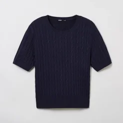 Hoodies L Pullovers-SPAO Women Short Sleeve Pullover SPKWE25G06 Navy