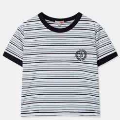 T-Shirt-SPAO Women Short Sleeve Stripe Crop Tee SPRSD25G02