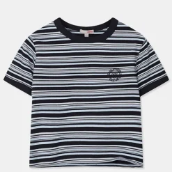 T-Shirt-SPAO Women Short Sleeve Stripe Crop Tee SPRSD25G02